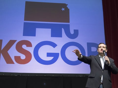 Sen. Ted Cruz delivers a speech at a campaign rally in Wichita, Kan.
